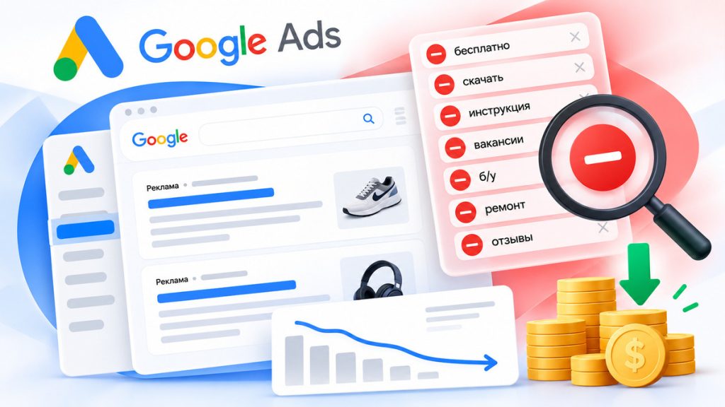 Минус-слова в Google Ads для экономии рекламного бюджета
