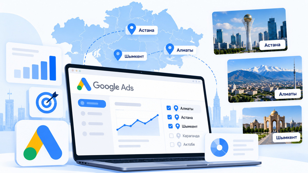 Настройка рекламы в Google Ads по городам Казахстана